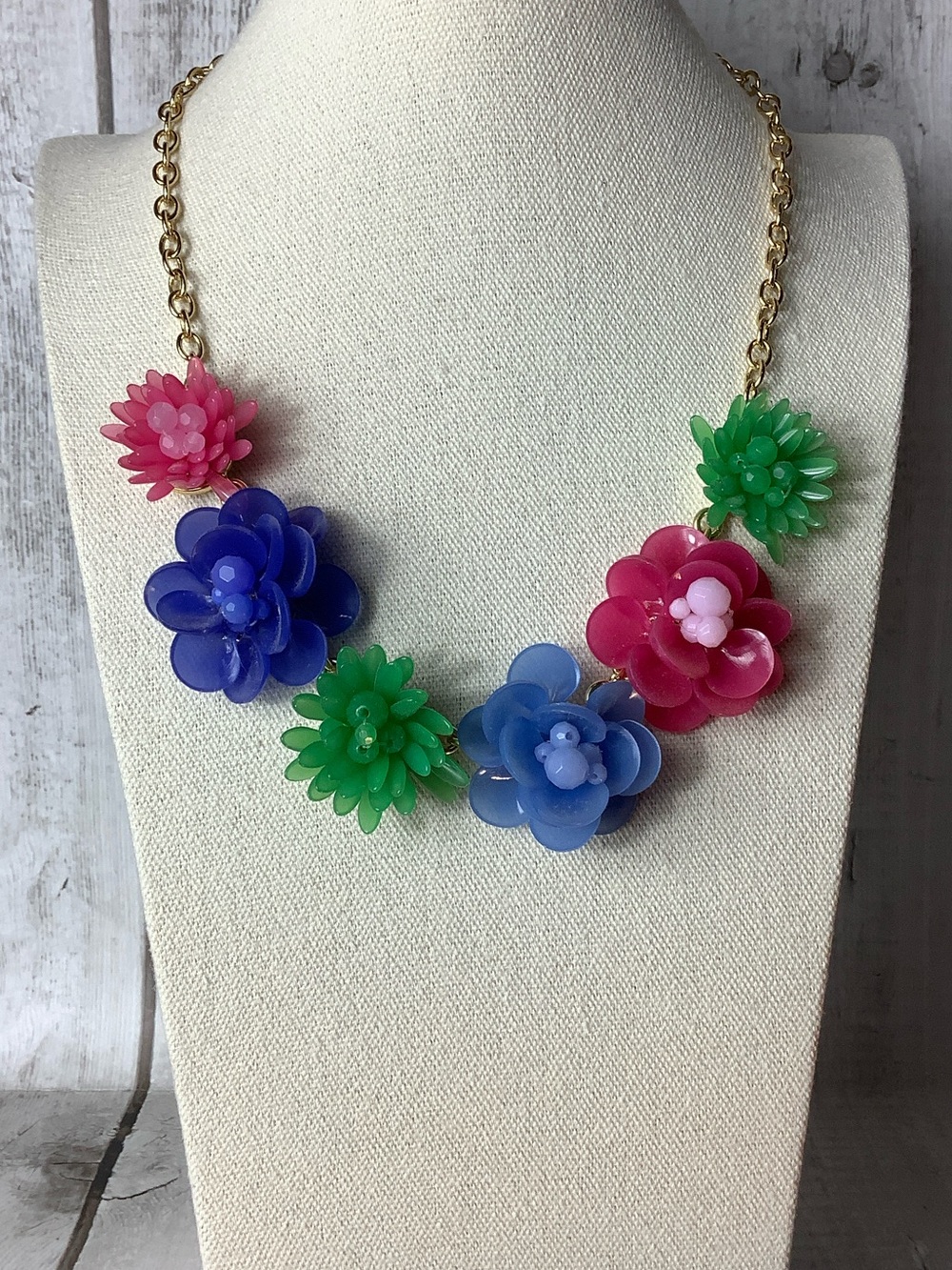 Talbots Pink, Blue & Green Floral Resin Statement Necklace